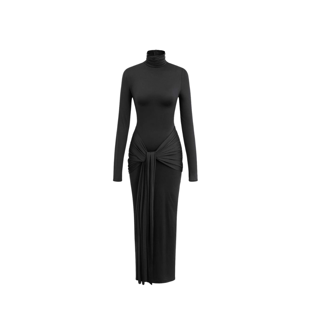 Enganliegendes Kleid „Cecilia“ mit langen Ärmeln und Schnürung in braun, schwarz oder rot