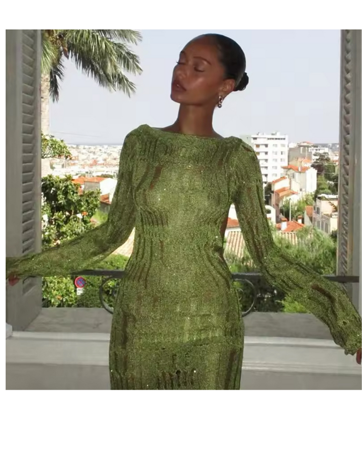GeoGlam Maxi-Strickkleid in grün