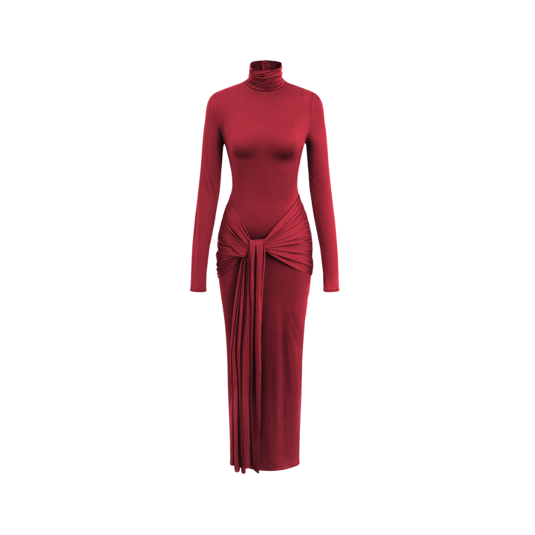 Enganliegendes Kleid „Cecilia“ mit langen Ärmeln und Schnürung in braun, schwarz oder rot