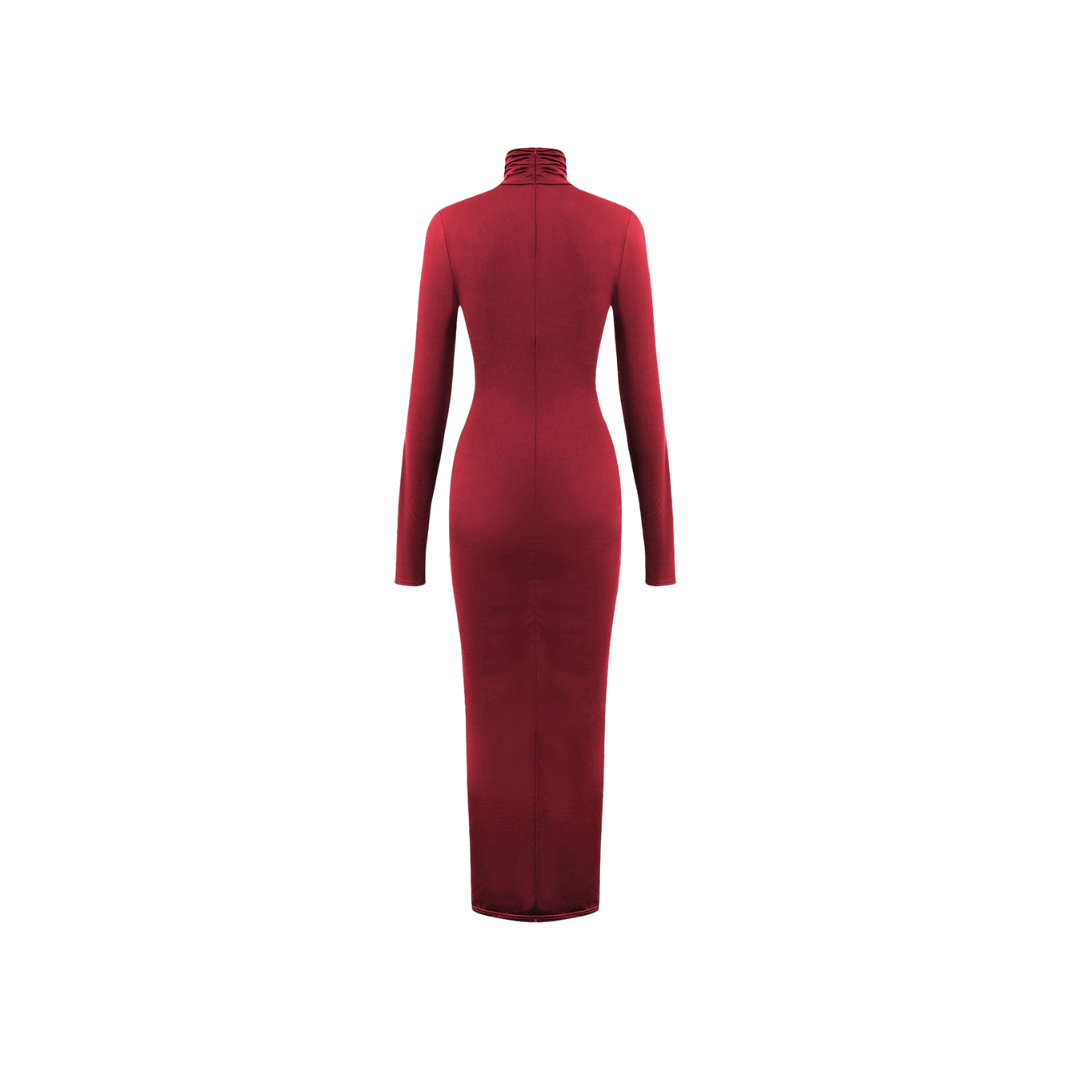Enganliegendes Kleid „Cecilia“ mit langen Ärmeln und Schnürung in braun, schwarz oder rot