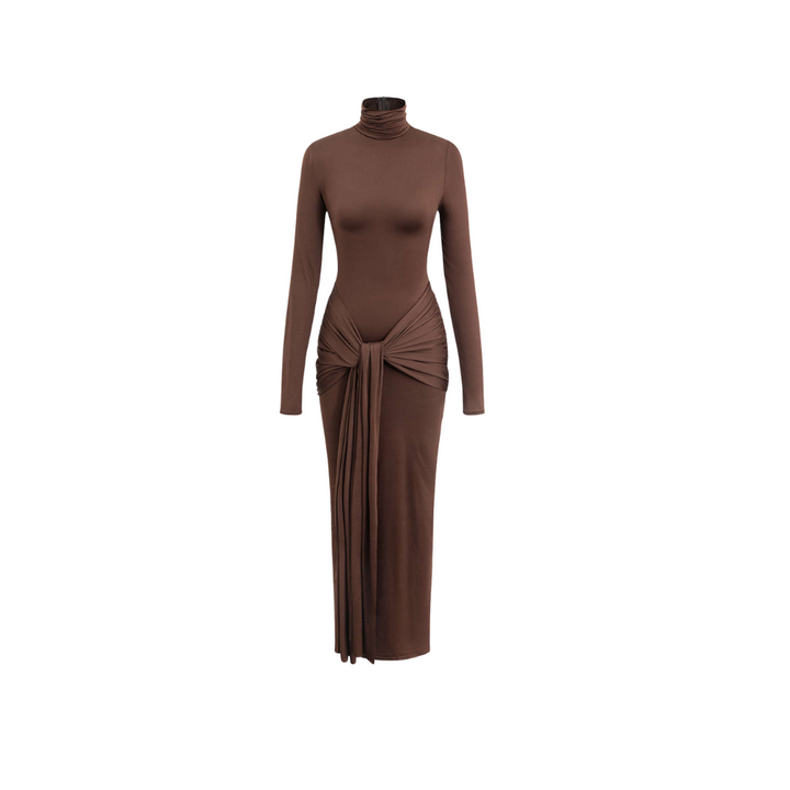 Enganliegendes Kleid „Cecilia“ mit langen Ärmeln und Schnürung in braun, schwarz oder rot