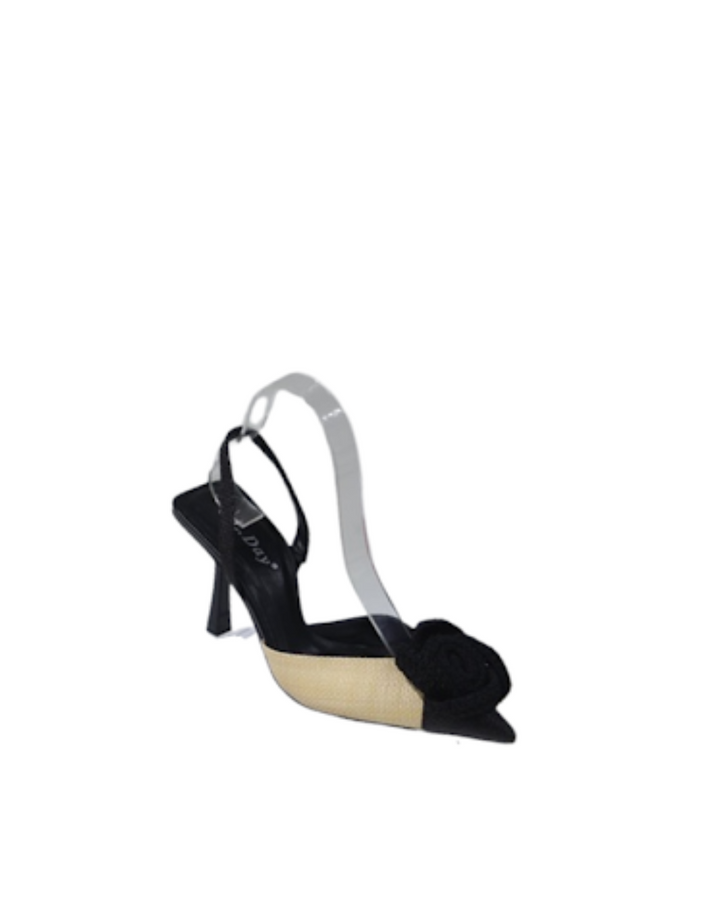 High Heels „Mara“ mit Stoffblume -braun, schwarz und blau