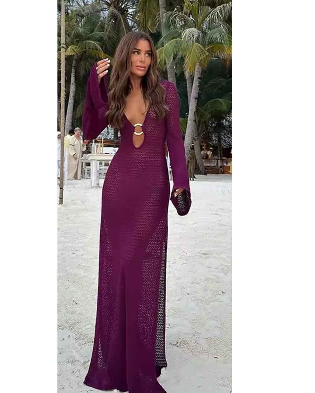 Häkelkleid „Mara“ mit tiefem Ausschnitt - in lila und gelb