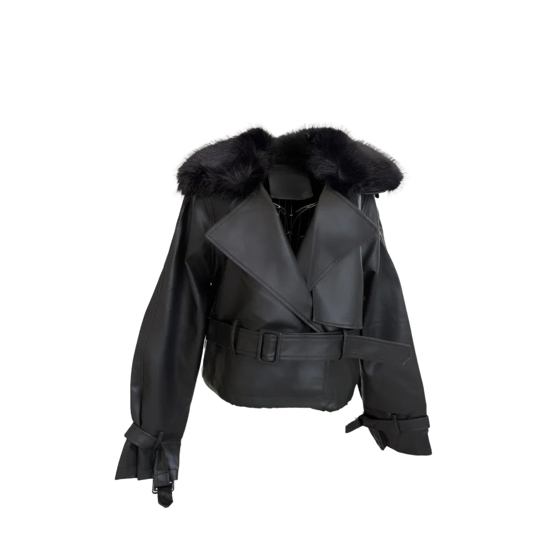 Leather jacket "Frida" with fur trim