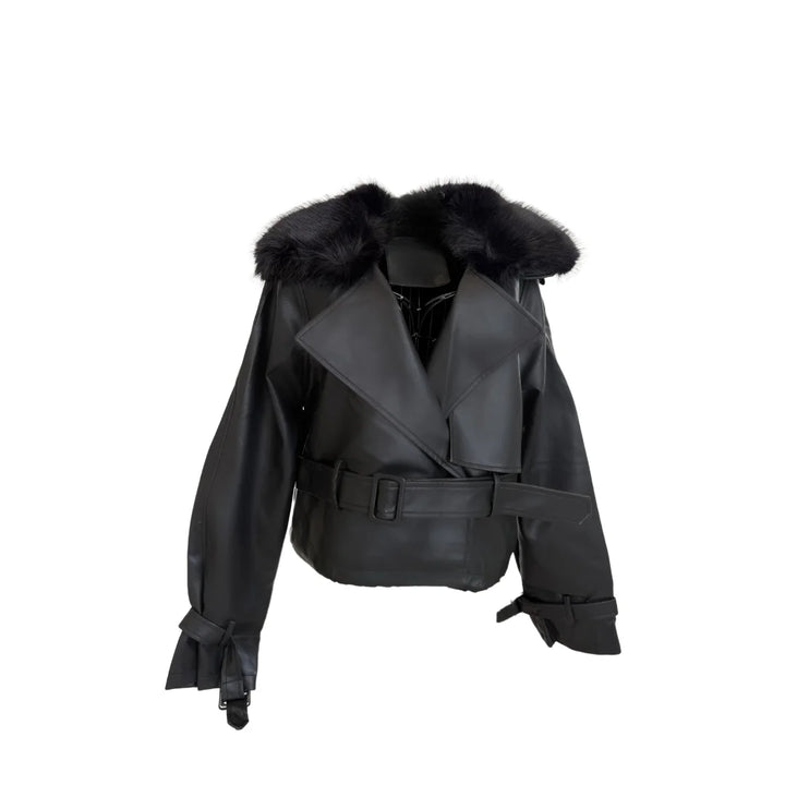 Lederjacke "Frida" mit Fellbesatz