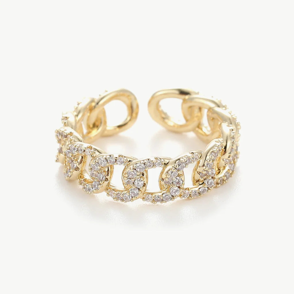 Edelstahl-Zirkonstein Ring "Berna" mit 14 k Vergoldung
